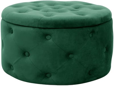 Groene Fluwelen Opbergpoef Alia - Ronde Zithoogte 30cm