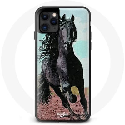 Coque - Frison - Iphone 11 - Souple - Noir - Motif Cheval noir