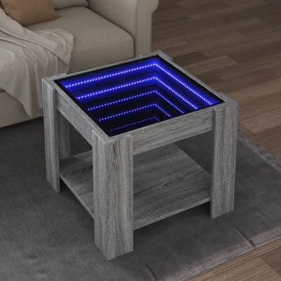 vidaXL - Salontafel - met - LED - 53x53x45 - cm - bewerkt - hout - grijs - sonoma - eiken