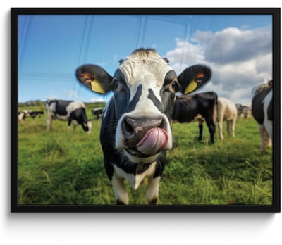 Poster in lijst - Fotolijst 70x50 cm - Posters - Koe - Tong - Weide - Posterlijst zwart - Decoratie - Wanddecoratie woonkamer - Muurdecoratie slaapkamer