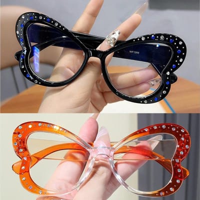 1 PIÈCE Lunettes pour Femmes Papillon Montures Strass Anti Lumière Bleue Lunettes Style Coréen Décoratif Verre