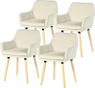Meubles Cosy Eetkamerstoel - Set Van 4 Fluweel Ribstof Houten Poten Scandinavisch Design - Beige