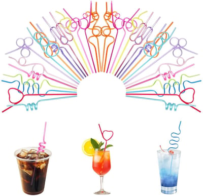 Dailygoods- Drinkrietjes Herbruikbaar 34 Stuks - Gekrulde Rietjes - Vrolijke Kleuren - 23-26 cm - Veilig voor Kinderen - Ideaal voor Feestjes