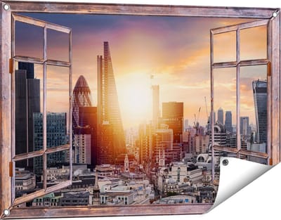 Gards Tuinposter Doorkijk Londen Stad bij Zonsopgang - 90x60 cm - Tuindoek - Tuindecoratie - Wanddecoratie buiten - Tuinschilderij