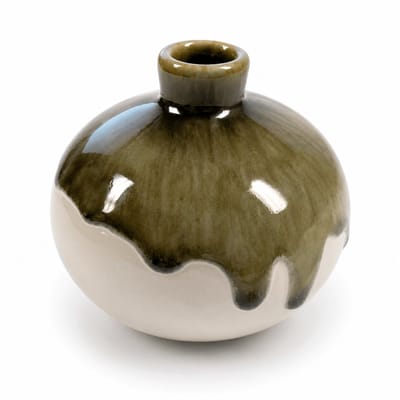 Knopvaasje keramiek – wit drip - handgemaakt decoratief vaasje – minimalistisch bloemenvaasje – compact woonaccessoire (1 stuk)