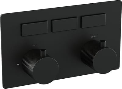 Brauer Black Carving 3-weg inbouwthermostaat met drukknoppen met in- en afbouwdelen mat zwart