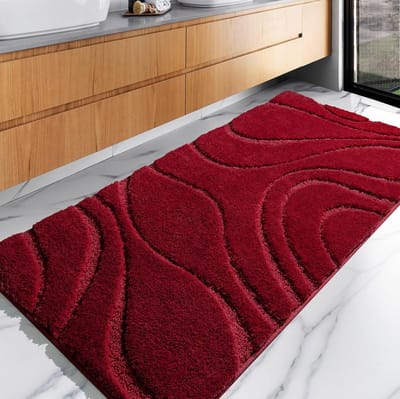 Pluche Antislip Badmat voor Douche en Bad - Absorberend Shaggy Microvezel Badtextiel (Bordeauxrood, 60x119 cm)