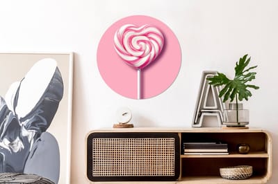 WallCircle - Wandcirkel - Muurcirkel - Snoep - Lolly - Hart- Roze - Aluminium - Dibond - 60x60 cm - Binnen en Buiten