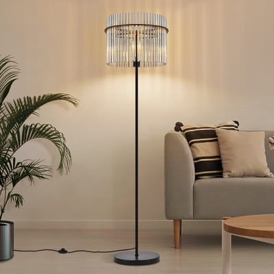 NETTLIFE Stehlampe Zwart | Met Glaskap | E27 Fitting met Voetdrukker | Woonkamer Slaapkamer Kinderkamer Kantoor | Zonder Lamp