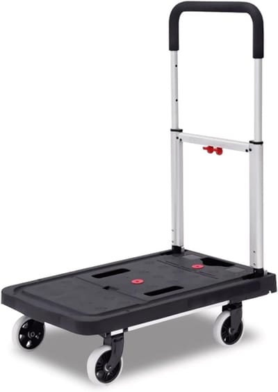 Platformwagen - Handkar Duwkar - Pakketten Verplaatsen - Verstelbaar Handvat Kunststof Paneel - 68x41x92 cm - Zwart