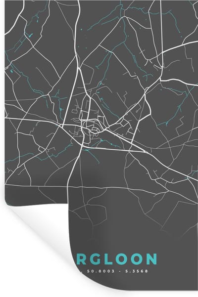Muurstickers - Sticker Folie - België – Borgloon – Stadskaart – Kaart – Blauw – Plattegrond - 20x30 cm - Plakfolie - Muurstickers Kinderkamer - Zelfklevend Behang - Zelfklevend behangpapier - Stickerfolie