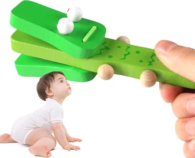 Houten Kastanjeblok - Krokodillenklapper Muziekspeelgoed - Muzikale Vaardigheden Ontwikkelen - Creatief Krokodillendesign - 12.5 x 3.7 x 3 cm - Groen