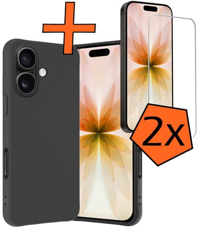 Hoes - Met 2x Screenprotector - Geschikt voor Apple iPhone 17 - Sterk & Shockproof - Back Cover - Siliconen Case - Telefoon Hoes - Zwart