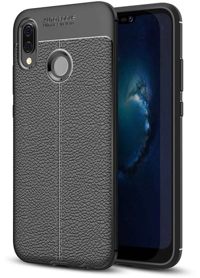 Cadorabo Hoesje geschikt voor Huawei P20 LITE 2018 / NOVA 3E in Diep Zwart - Beschermhoes gemaakt van TPU siliconen met edel kunstleder applicatie Case Cover Etui