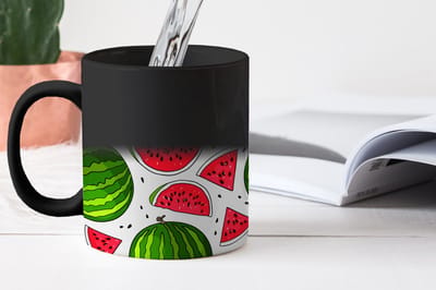 Magische Mok - Foto op Warmte Mokken - Koffiemok - Patroon - Watermeloen - Pit - Fruit - Magic Mok - Beker - 350 ML - Theemok