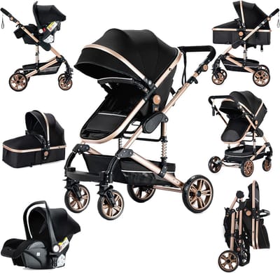 3-in-1 Combi Kinderwagen met Reiswieg en Buggy Functie voor Pasgeborenen