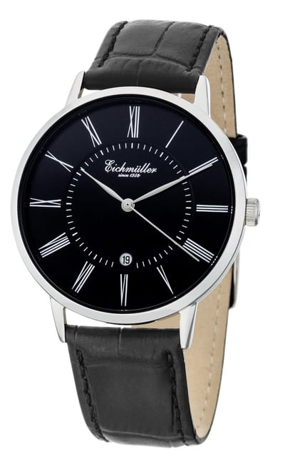 Eichmüller Klassiek XL Herenhorloge met Datum - Edelstaal - Zwarte Horlogeband - Zwarte Wijzerplaat - Quartz Uurwerk - 41 mm