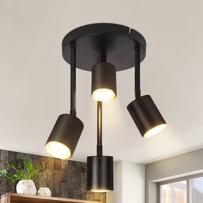 NETTLIFE Opbouwspot - rond - 4-Lichts - 350° Draaibaar Plafondspot - zwart - GU10 Fitting - Moderne Plafondlamp - voor Hal | Woonkamer | Slaafkamer - L 22cm-excl. lichtbron