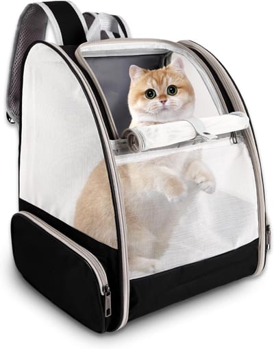 KZQ Kattenrugzak - Ademende netzak voor katten, honden en konijnen - Lichtgewicht en ademend, comfortabel en prettig - Ideaal voor wandelen, kamperen en reizen - Zwart - 35 x 29 x 41 cm