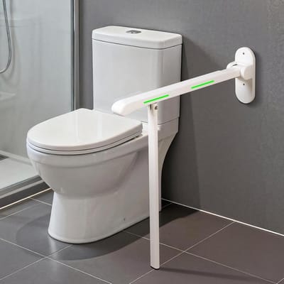 Opklapbare Toiletgrijper - Veiligheidsrail Badkamer - Ondersteuning Ouderen - Dubbele Gloedstrips - 68cm Lengte - Wit