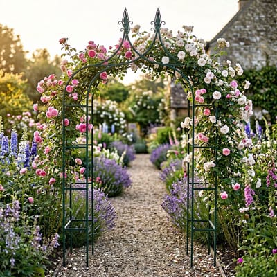 Lomera Rozenboog Deluxe - Tuinboog - Klimhulp voor Rozen en Klimplanten - Rankhulp - Metalen Pergola - Klimrek - Tuinaccessoires voor Tuin - Rozenrek - Tuindecoratie - Boog - Outdoor - Weerbestendig - Trellis - Donkergroen - Klimop