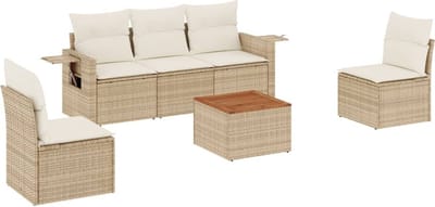vidaXL - 6-delige - Loungeset - met - kussens - poly - rattan - beige