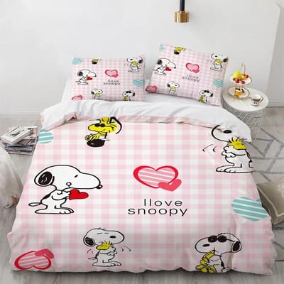Snoopy Kinder Microvezel Dekbedovertrekken 3-delig voor Tieners volwassene Dekbedovertrek Cartoon Comics Beddengoed met Rits cadeauhoes 135x200cm