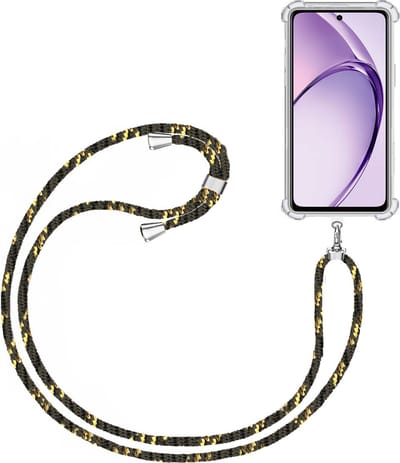 Telefoonkoord + Hoesje Geschikt voor OPPO A60 4G - Lengte Verstelbaar - Telefoonketting - Shock Proof Case - Zwart Goud