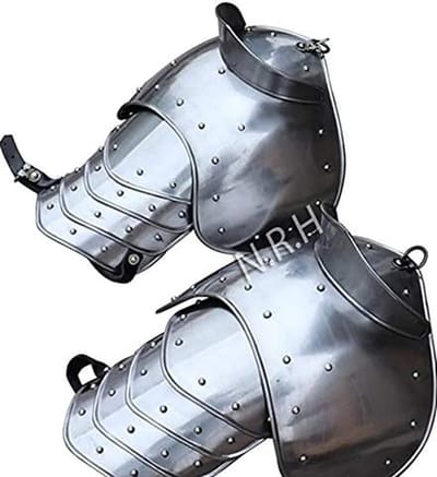 Schouderpantser Set - Middeleeuwse Armor - Historische Recreatie - Met Zwaardbrekers - Volwassen Maat - Zilver