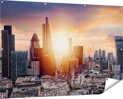 Gards Tuinposter Londen Stad bij Zonsopgang - 150x100 cm - Tuindoek - Tuindecoratie - Wanddecoratie buiten - Tuinschilderij
