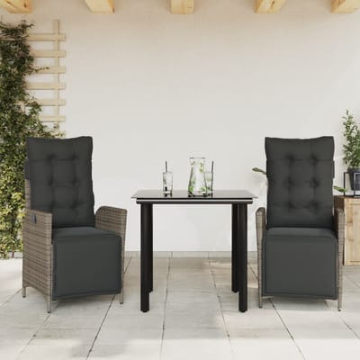 vidaXL - 3-delige - Tuinset - met - kussens - poly - rattan - grijs