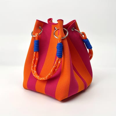 Vintage Multikleurige Retro Handtas - Grote Capaciteit Tote Bag met Gespsluiting & Vaste Band, Gestreept Patroon, Duurzaam voor Werk brown