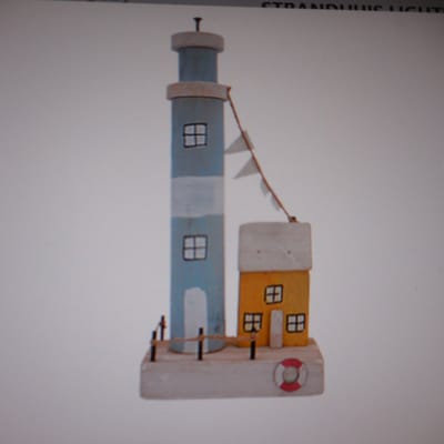 Strandhuis Lighthouse Yellow Blauw 14x8x H30cm Hout