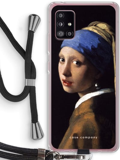 Case Company® - Hoesje met koord geschikt voor Samsung Galaxy A51 5G hoesje met Koord - The Pearl Earring - Telefoonhoesje met Zwart Koord - Bescherming aan alle Kanten en Over de Schermrand