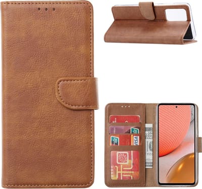 Hoesje Geschikt Voor Samsung Galaxy A72 hoesje bookcase Bruin - Hoesje Geschikt Voor Samsung Galaxy A72 5G portemonnee book case hoes cover