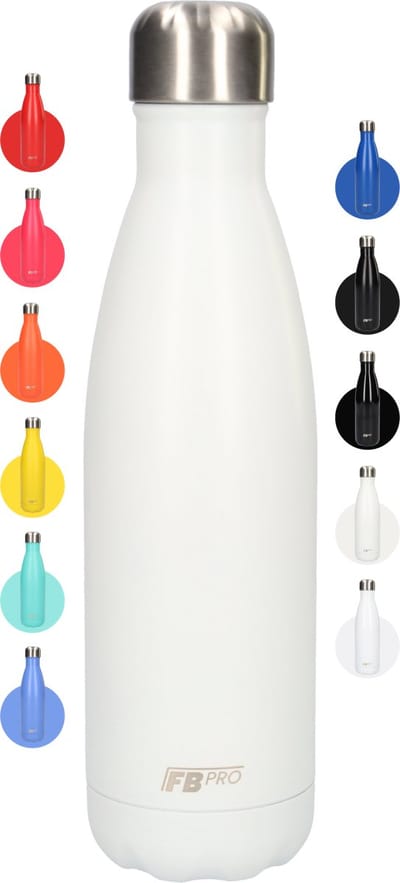 FBFS9, Thermosfles, Drinkfles, Waterfles - Modern & Slank Design - Thermos Fles voor de Warme en Koude Dagen - Dubbelwandig - Robuuste Thermoskan - 500ml - Matte White - Mat Wit