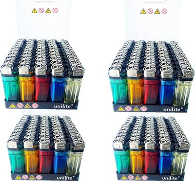200 STUKS Aanstekers - Origineel merk Unilite - doorzichtig neon kleur wegwerp aanstekers- High Quality Lighters