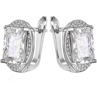 Boucles d'oreilles Anglaises Carrées Naturelles Zircon Scintillantes Grand Modèle Or Rose Bijoux Fins pour Mariage Fête Femmes white