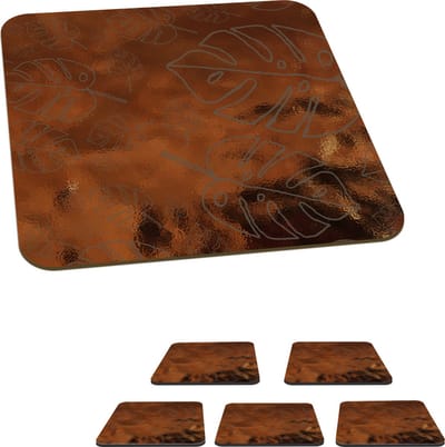 Onderzetters voor glazen - Patronen - Luxe - Blad - Brons - 10x10 cm - Glasonderzetters - 6 stuks