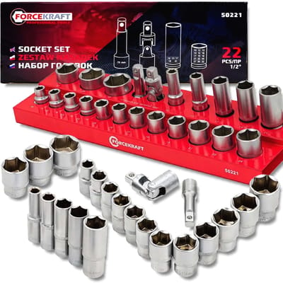 Forcekraft FK-50221 - Dopsleutelset - 22 Elementen - 6-kant - 1/2" Aansluiting