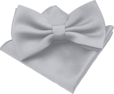 Sorprese Vlinderdas & pochet - 100% zijden - zilver - vlinderstrik - pochette - strik - zijde - vlinderdassen