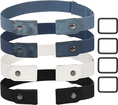 MDUG Verstelbare elastische tailleband voor dames, 4 delen - Zwart, wit en blauw - Rekbaar tot 110 cm - Ontwerp zonder verborgen gesp - Geschikt voor jeans, broeken en rokken