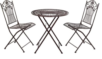 Moritz Bistroset 3-delig inklapbaar Antiek Bruin – Metalen klaptafel Ø 69,5 cm met 2 klapstoelen – Vintage tuinset voor balkon terras tuin – nostalgisch café-design