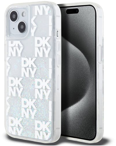 DKNY Liquid Glitter Checkered Pattern Back Case - Geschikt voor Apple iPhone 15 (6.1") - Wit