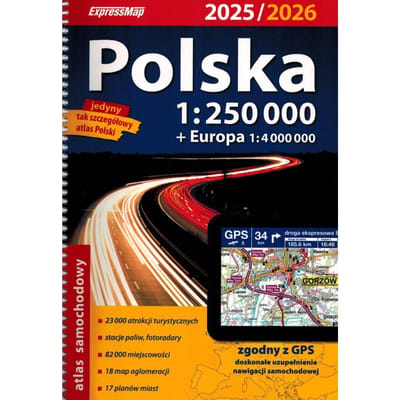 Polen 1:250.000 + Europa 1:4 000 000. Autokaart. Wyd. 2025/2026. Expressmap