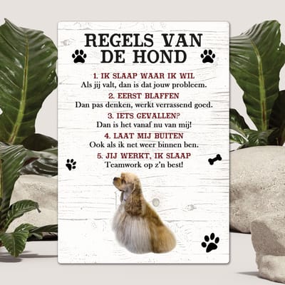 Spreuken - Amerikaanse Cocker Spaniel - Regels Van De Hond - Spreuken Bordjes - Spreukenbord - Tekstborden - Cadeau - Hondenras