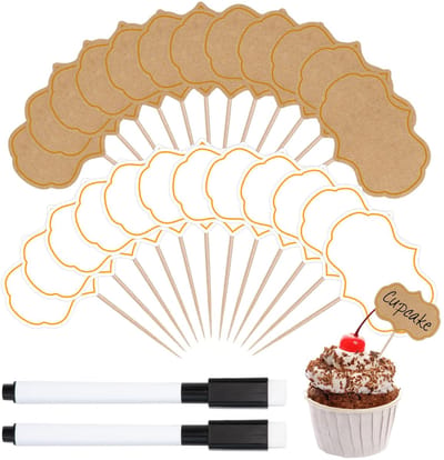 Dailygoods- Buffetvlaggetjes 100 Stuks - Etiketten Stickers - Kraftpapier - Taartmarkers - Voedseletiketten - Schrijfbaar oppervlak