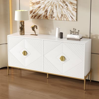 MODENUIT Dressoir - Geometrisch Front Met 4 Deuren - Voor Woonkamer, Eetkamer, Hal - MDF - 162x40x80 Cm - Wit