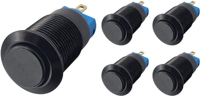 ProRide Mini Pulsschakelaar Normally Open - 12mm Metaal - 12V/24V - Bolle Knop - Zwart - 5 stuks