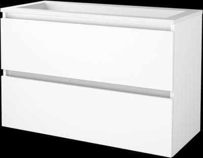 Basic Start 46 badmeubelset met greeploze wastafelonderkast met 2 lades en acryl wastafel zonder kraangaten 100 x 46 cm, ice white